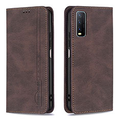 Leather Case Stands Flip Cover Holder B05F for Vivo Y11s Brown