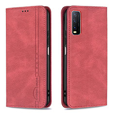 Leather Case Stands Flip Cover Holder B05F for Vivo Y12s (2021) Red