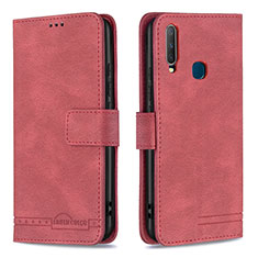 Leather Case Stands Flip Cover Holder B05F for Vivo Y15 Red