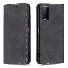 Leather Case Stands Flip Cover Holder B05F for Vivo Y20s G Black