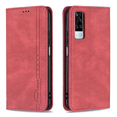 Leather Case Stands Flip Cover Holder B05F for Vivo Y51 (2021) Red