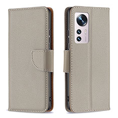 Leather Case Stands Flip Cover Holder B05F for Xiaomi Mi 12 5G Gray