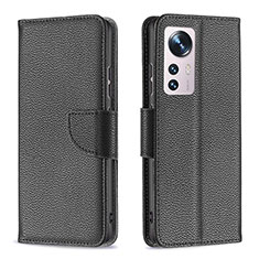 Leather Case Stands Flip Cover Holder B05F for Xiaomi Mi 12 Pro 5G Black