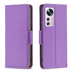 Leather Case Stands Flip Cover Holder B05F for Xiaomi Mi 12S Pro 5G Purple