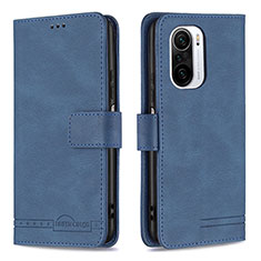 Leather Case Stands Flip Cover Holder B05F for Xiaomi Poco F3 5G Blue