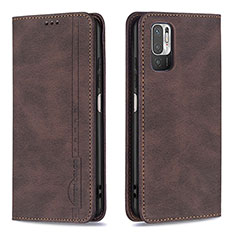 Leather Case Stands Flip Cover Holder B05F for Xiaomi POCO M3 Pro 5G Brown