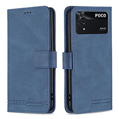 Leather Case Stands Flip Cover Holder B05F for Xiaomi Poco M4 Pro 4G Blue