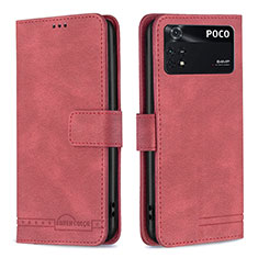 Leather Case Stands Flip Cover Holder B05F for Xiaomi Poco M4 Pro 4G Red