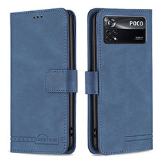 Leather Case Stands Flip Cover Holder B05F for Xiaomi Poco X4 Pro 5G Blue