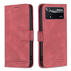 Leather Case Stands Flip Cover Holder B05F for Xiaomi Poco X4 Pro 5G Red