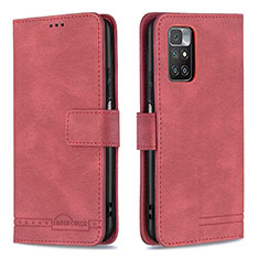 Leather Case Stands Flip Cover Holder B05F for Xiaomi Redmi 10 (2022) Red