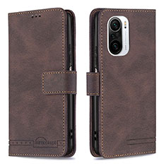 Leather Case Stands Flip Cover Holder B05F for Xiaomi Redmi K40 5G Brown