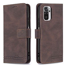 Leather Case Stands Flip Cover Holder B05F for Xiaomi Redmi Note 10 4G Brown