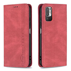 Leather Case Stands Flip Cover Holder B05F for Xiaomi Redmi Note 10 5G Red