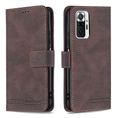 Leather Case Stands Flip Cover Holder B05F for Xiaomi Redmi Note 10 Pro Max Brown