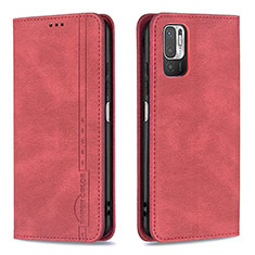 Leather Case Stands Flip Cover Holder B05F for Xiaomi Redmi Note 10T 5G Red