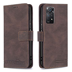 Leather Case Stands Flip Cover Holder B05F for Xiaomi Redmi Note 11 Pro 4G Brown