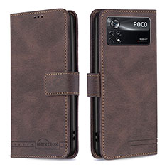 Leather Case Stands Flip Cover Holder B05F for Xiaomi Redmi Note 11E Pro 5G Brown