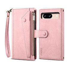 Leather Case Stands Flip Cover Holder B05S for Google Pixel 8 5G Rose Gold