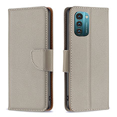 Leather Case Stands Flip Cover Holder B06F for Nokia G11 Gray