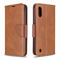 Leather Case Stands Flip Cover Holder B06F for Samsung Galaxy A01 SM-A015 Brown