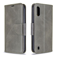 Leather Case Stands Flip Cover Holder B06F for Samsung Galaxy A01 SM-A015 Gray