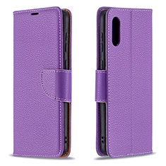 Leather Case Stands Flip Cover Holder B06F for Samsung Galaxy A02 Purple