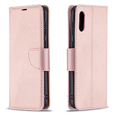 Leather Case Stands Flip Cover Holder B06F for Samsung Galaxy A02 Rose Gold