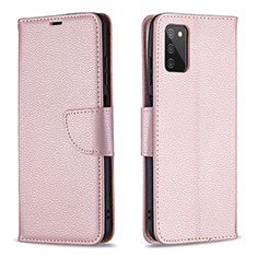 Leather Case Stands Flip Cover Holder B06F for Samsung Galaxy A02s Rose Gold