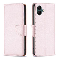 Leather Case Stands Flip Cover Holder B06F for Samsung Galaxy A04 4G Rose Gold