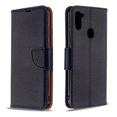 Leather Case Stands Flip Cover Holder B06F for Samsung Galaxy A11 Black