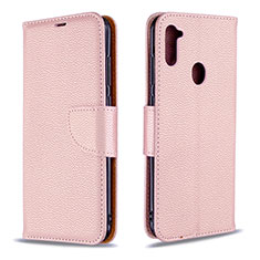 Leather Case Stands Flip Cover Holder B06F for Samsung Galaxy A11 Rose Gold