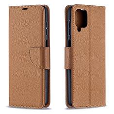 Leather Case Stands Flip Cover Holder B06F for Samsung Galaxy A12 Nacho Brown