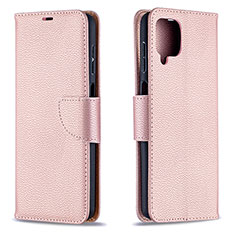 Leather Case Stands Flip Cover Holder B06F for Samsung Galaxy A12 Rose Gold