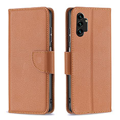 Leather Case Stands Flip Cover Holder B06F for Samsung Galaxy A13 4G Brown