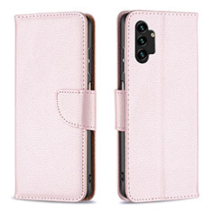 Leather Case Stands Flip Cover Holder B06F for Samsung Galaxy A13 4G Rose Gold