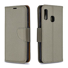 Leather Case Stands Flip Cover Holder B06F for Samsung Galaxy A20e Gray