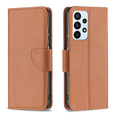 Leather Case Stands Flip Cover Holder B06F for Samsung Galaxy A23 4G Brown