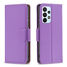 Leather Case Stands Flip Cover Holder B06F for Samsung Galaxy A23 4G Purple