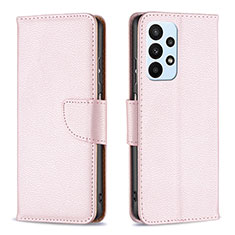 Leather Case Stands Flip Cover Holder B06F for Samsung Galaxy A23 4G Rose Gold