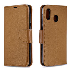 Leather Case Stands Flip Cover Holder B06F for Samsung Galaxy A30 Brown