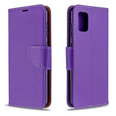 Leather Case Stands Flip Cover Holder B06F for Samsung Galaxy A31 Purple