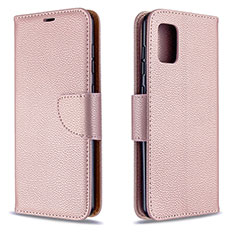 Leather Case Stands Flip Cover Holder B06F for Samsung Galaxy A31 Rose Gold