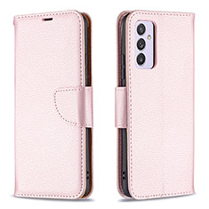 Leather Case Stands Flip Cover Holder B06F for Samsung Galaxy A34 5G Rose Gold