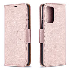 Leather Case Stands Flip Cover Holder B06F for Samsung Galaxy A52 4G Rose Gold