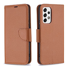 Leather Case Stands Flip Cover Holder B06F for Samsung Galaxy A53 5G Brown