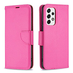 Leather Case Stands Flip Cover Holder B06F for Samsung Galaxy A53 5G Hot Pink