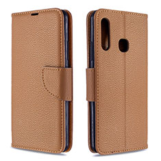 Leather Case Stands Flip Cover Holder B06F for Samsung Galaxy A70E Brown