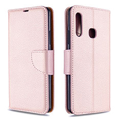 Leather Case Stands Flip Cover Holder B06F for Samsung Galaxy A70E Rose Gold