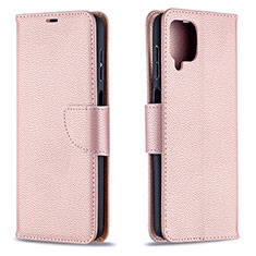 Leather Case Stands Flip Cover Holder B06F for Samsung Galaxy F12 Rose Gold
